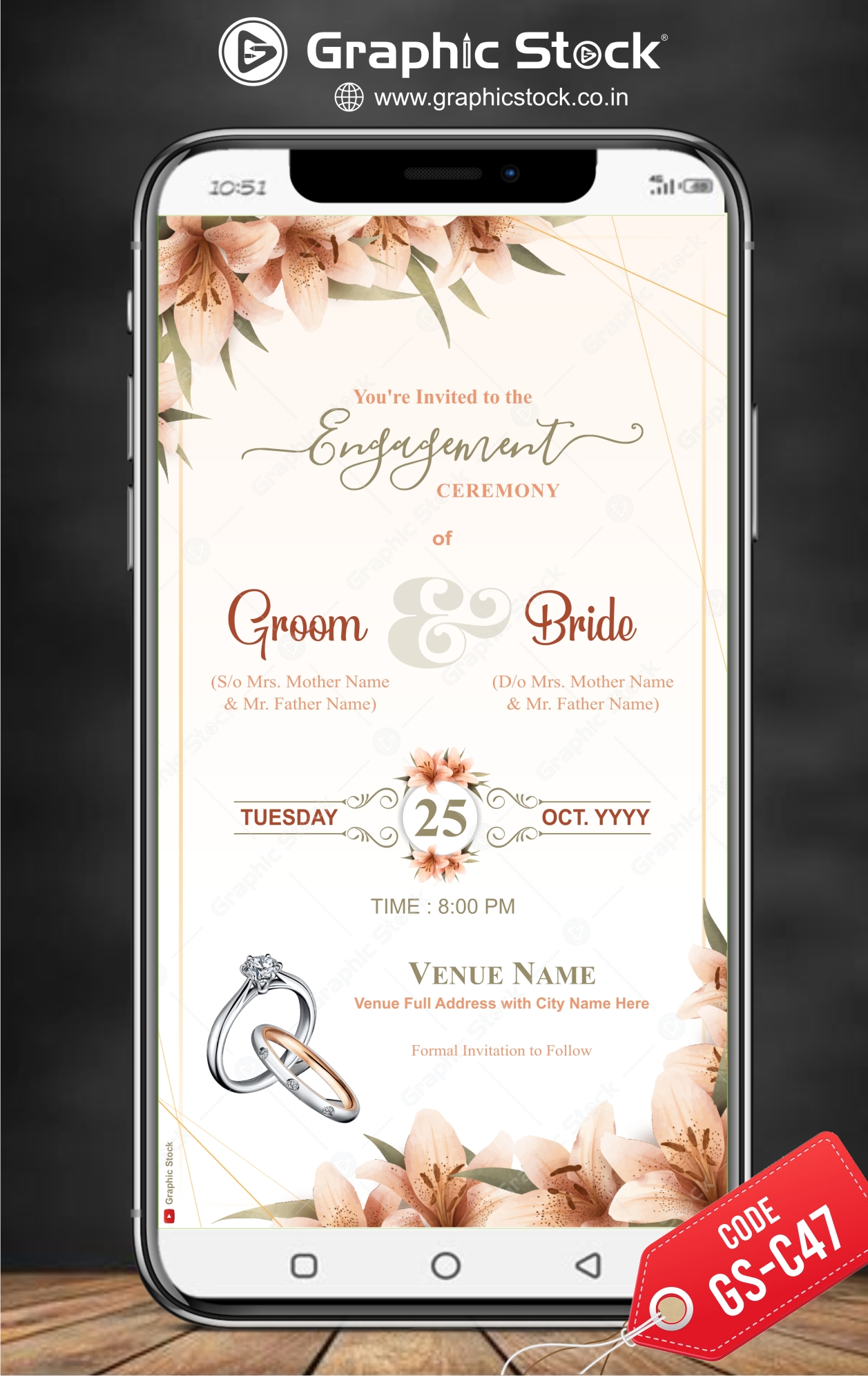 Engagement or Ring Ceremony Invitation Card 03 - Suavasar Invites