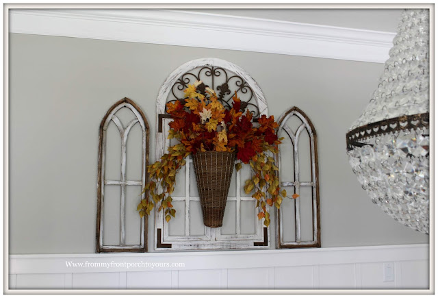 Fall Dining Room-French Country-Fall Leaves Arrangement-Basket-Vignette-From My Front Porch To Yours