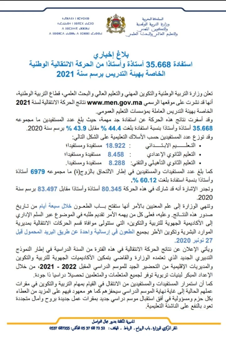 نتائج الحركة الانتقالية 2020-2021