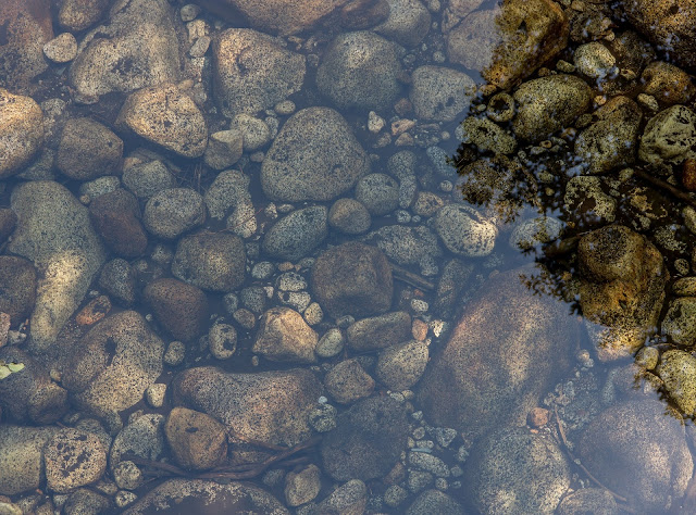 Wasser mit Kieselsteinen im Miniteich