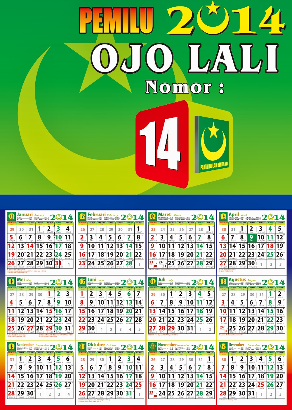  Kalender Partai Bulan Bintang 2019 Editable Corel X3 