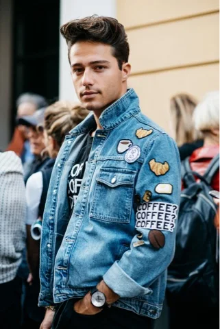 Look masculino com Patches jaqueta masculina 