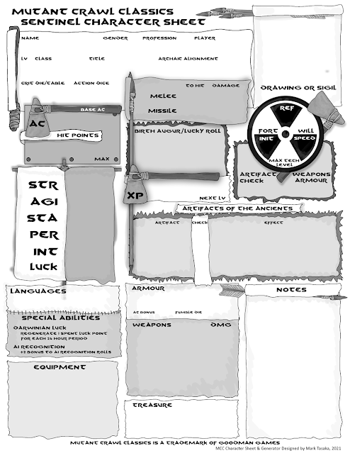 Mutant Crawl Classics Sentinel Character Generator Version 3