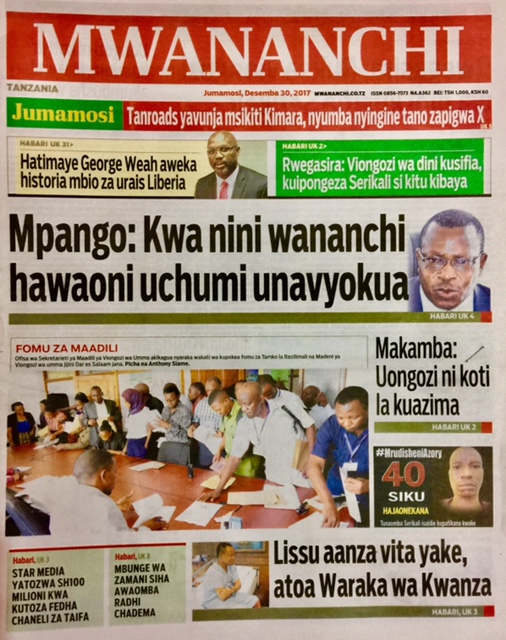 MAGAZETI YA LEO JUMAMOSI TAREHE 30.12.2017