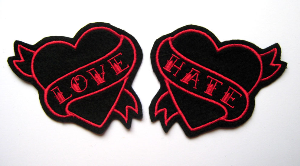 selling Love/Hate tattoo hearts to be made into embroidery files.