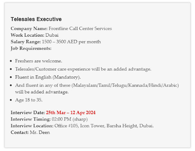 29 March 2024 - UAE Jobs Interviews From Tomorrow