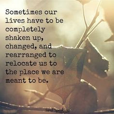 Sometimes our lives have to be completely shaken up, changed, and rearranged to relocate us to the place we are meant to be.