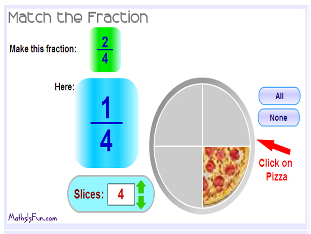 http://www.mathsisfun.com/numbers/fractions-match-frac-pizza.html