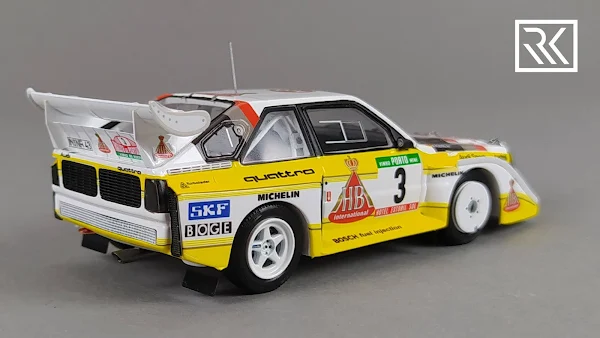 Zdjęcie modelu Spark Audi Sport Quattro S1, Walter Rohrl & Christian Geistdorfer, Rallye de Portugal 1986, edycja limitowana dla Rallye-Fanshop 1 z 300