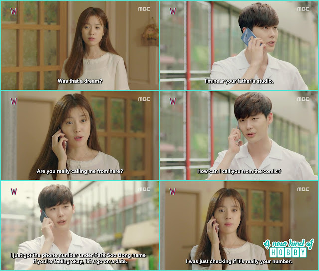  kang chul in real world he purchase the mobile phone under soo bong name and ask yeon jo for a date - W - Episode 12 Review 