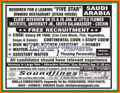 Free job recruitment for Five star hotel KSA