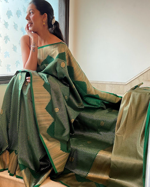 Emerald green silk Kanjeevaram saree