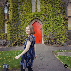 navy ikat print dress in liberton kirkyard blogger photo | away from the blue