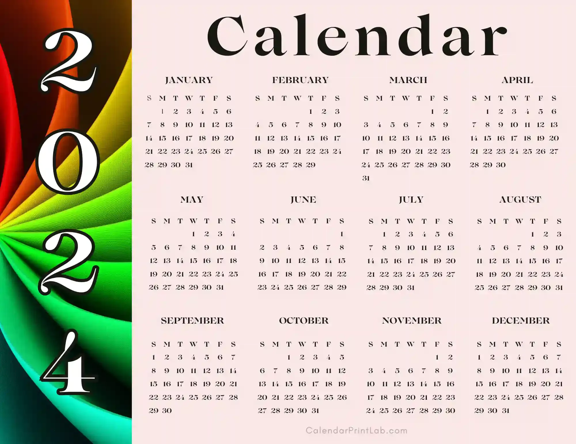 12 Month 2024 Calendar Image