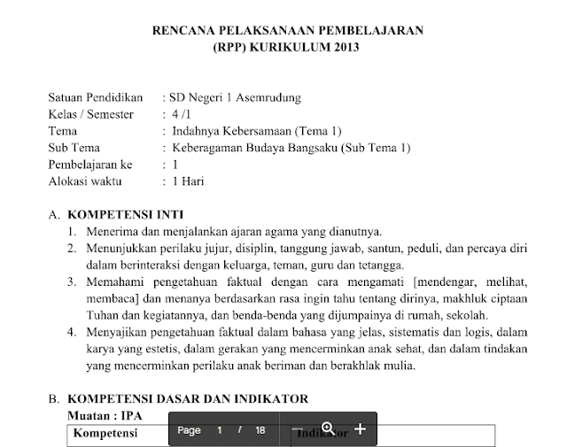 Download contoh format file Download RPP Kelas IV Semua Tema dan Subtema Kurikulum 2013 Revisi 2018