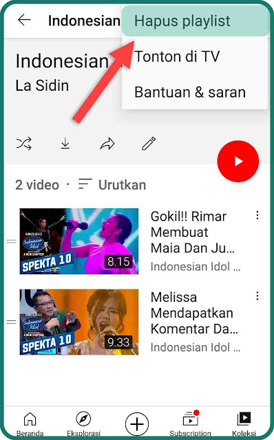 hapus playlist youtube