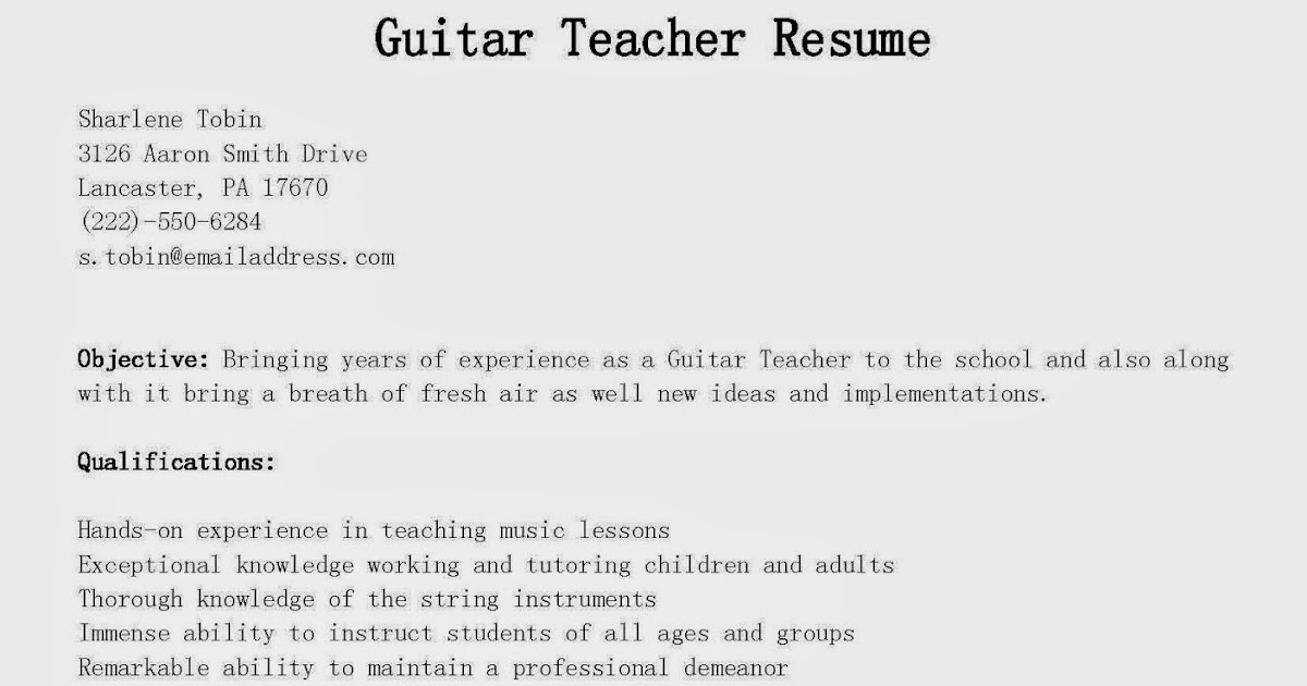 Resume Samples: Guitar Teacher Resume Sample