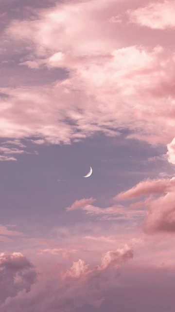 Pink Clouds Moon Sky Wallpaper