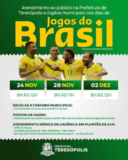 Dia de jogo do Brasil na Copa do Mundo expediente dia 02-12