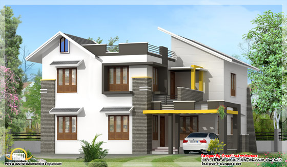 Modern contemporary 2100 square feet, 4 BHK Kerala style villa