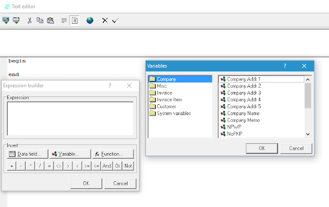 text editor untuk menambahkan variable Faktur Penjualan