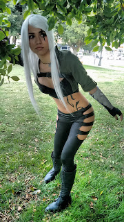 donuth, channel, katarina, league of legends, skin mercenary, mercenary, white hair, tattoo, sword, cosplay, lol,