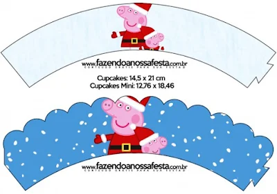 Peppa Pig in Christmas, Free Printable Wrappers Cupcake.