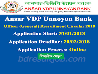  Ansar VDP Unnoyon Bank Officer (General) Recruitment Circular 2018