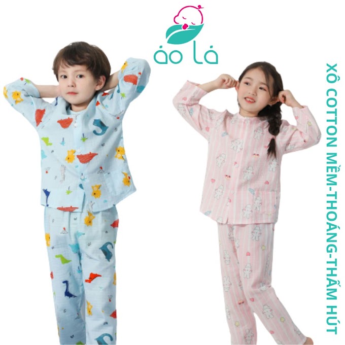 Bộ pijamas dài tay cho bé vải cotton xô hai lớp size lớn, bộ đồ dài tay trẻ em size đại NiNa Kids