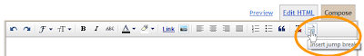 Click on the Jump Break Icon to insert a jump break into a Blogger post