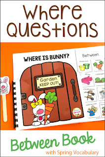 Where is Bunny? interactive book with garden-gate pages and moveable garden-themed pieces. Teach the concept of "between" with this book.