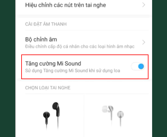 Bước 3: Tại đây, bạn sẽ thấy Tăng cường Mi Sound và hãy bật tính năng này lên.