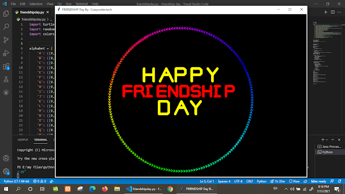 Python Program to Draw  Happy Friendship Day With Animated Circle || Crazycoder