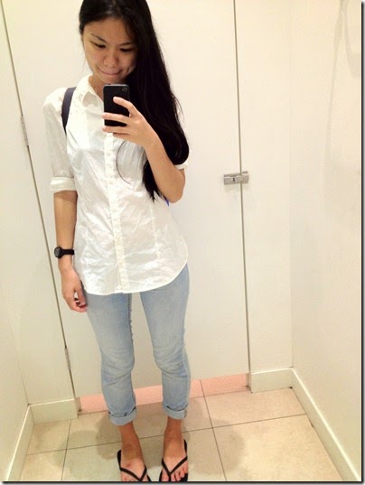 H&M plain white top, H&M chambray jeggins