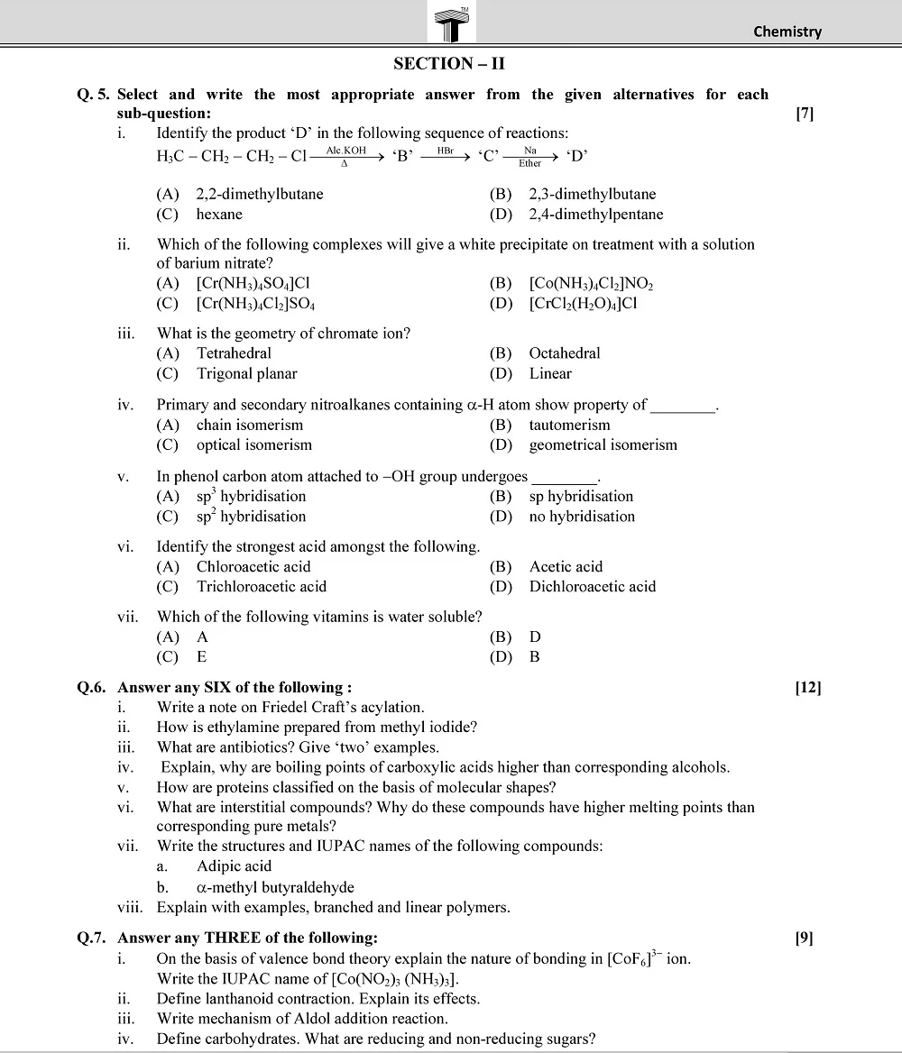 Board Chemistry Question Paper