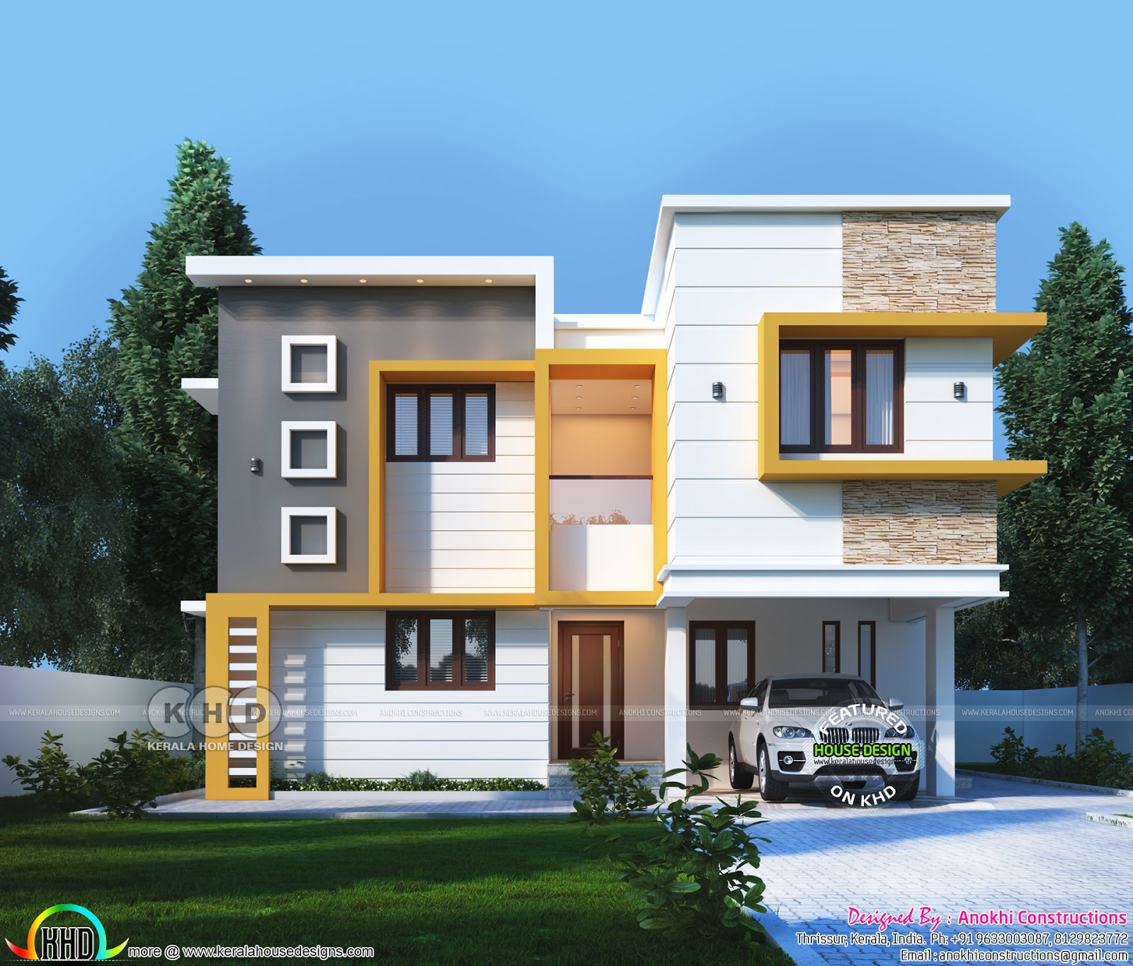 Contemporary flat roof beautiful house Kerala home 