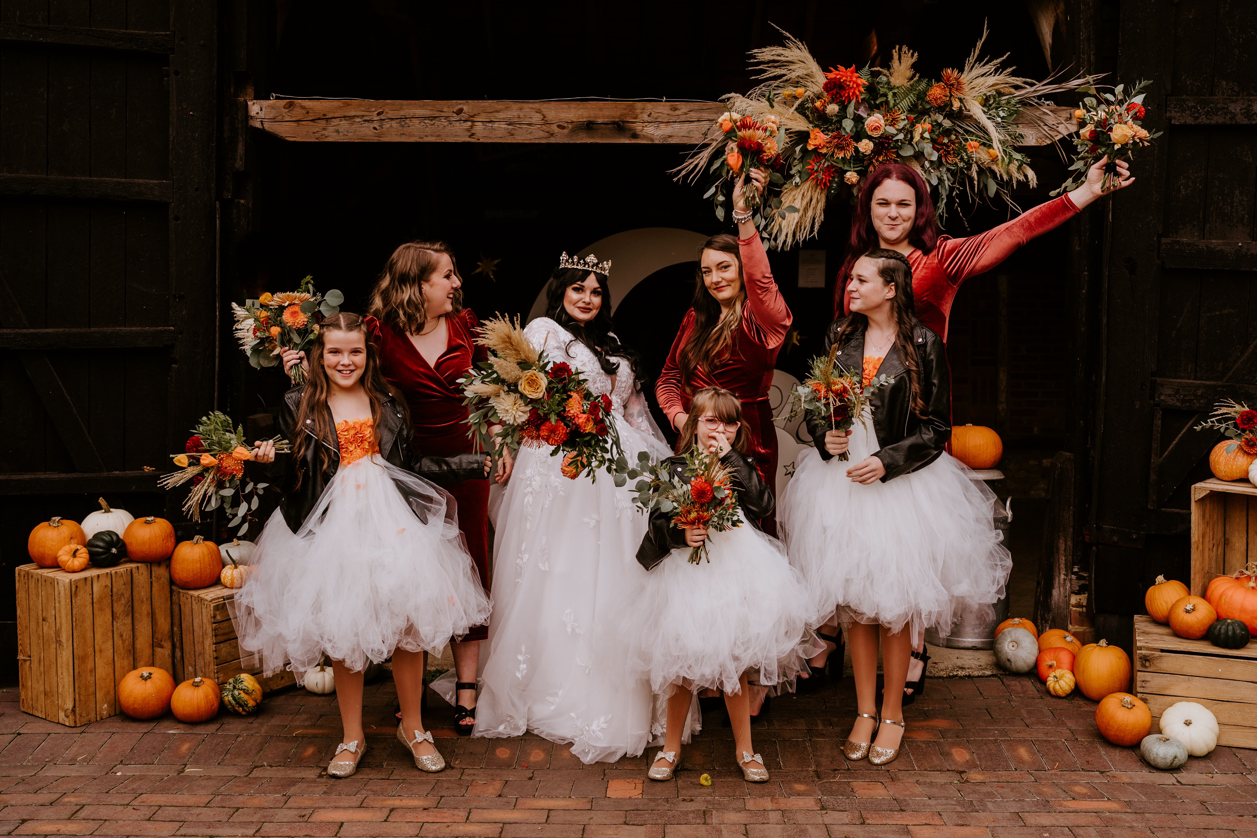 Surrey Autumn Pumpkin Wedding bridesmaids dress Gildings Barn