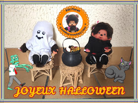 halloween monchhichi kiki bubbles Diana vintage chaudron sorcière fantôme bâton sort bonbons
