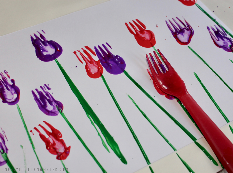 flower fork painting for kids