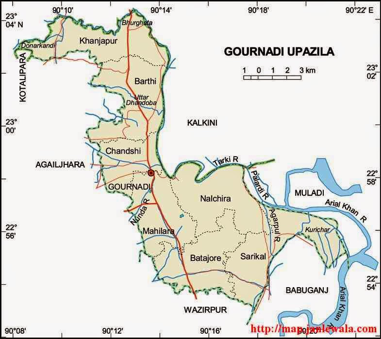 gournadi upazila map of bangladesh