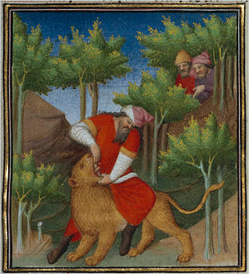Samson and the Lion.  Boucicaut Master. French, Paris, about 1415.  J. Paul Getty Museum, Los Angeles.