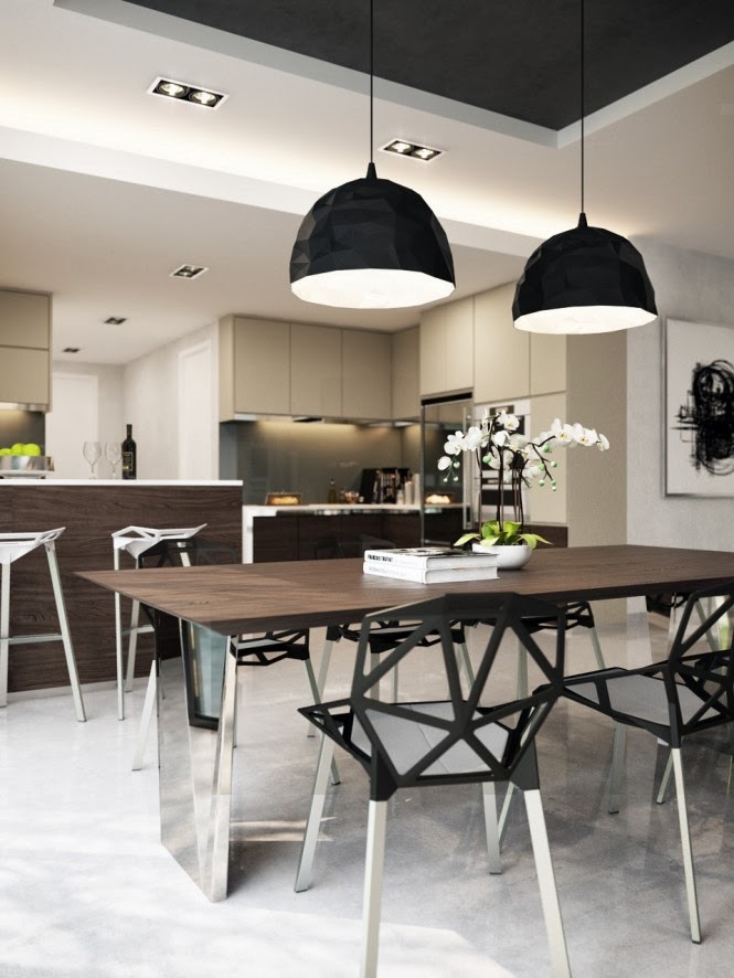 Black white dining room 665x886 Thiết kế nội thất phòng ăn