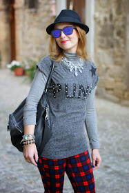  t-shirt, h&m fedora hat, zara plaid pants, oakley mirror sunglasses, fashion and cookies, fashion blogger