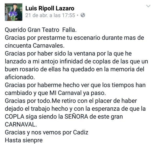 Luis Ripoll deja el carnaval