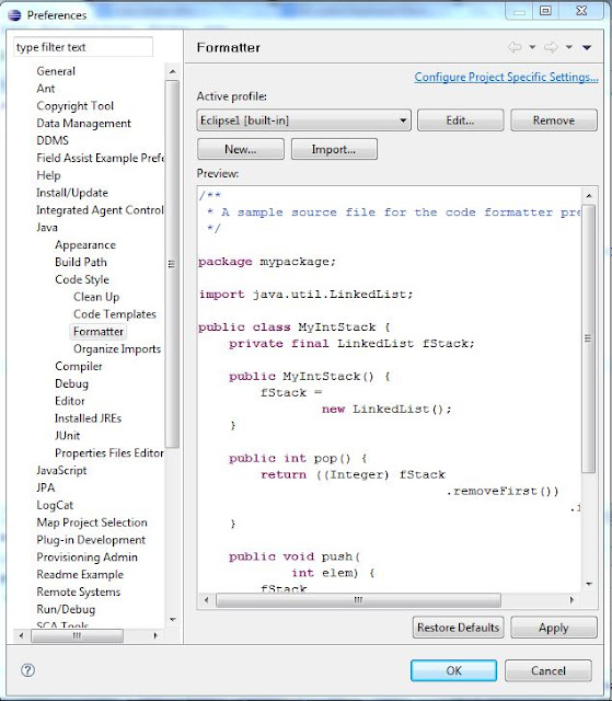 Formatting in Eclipse