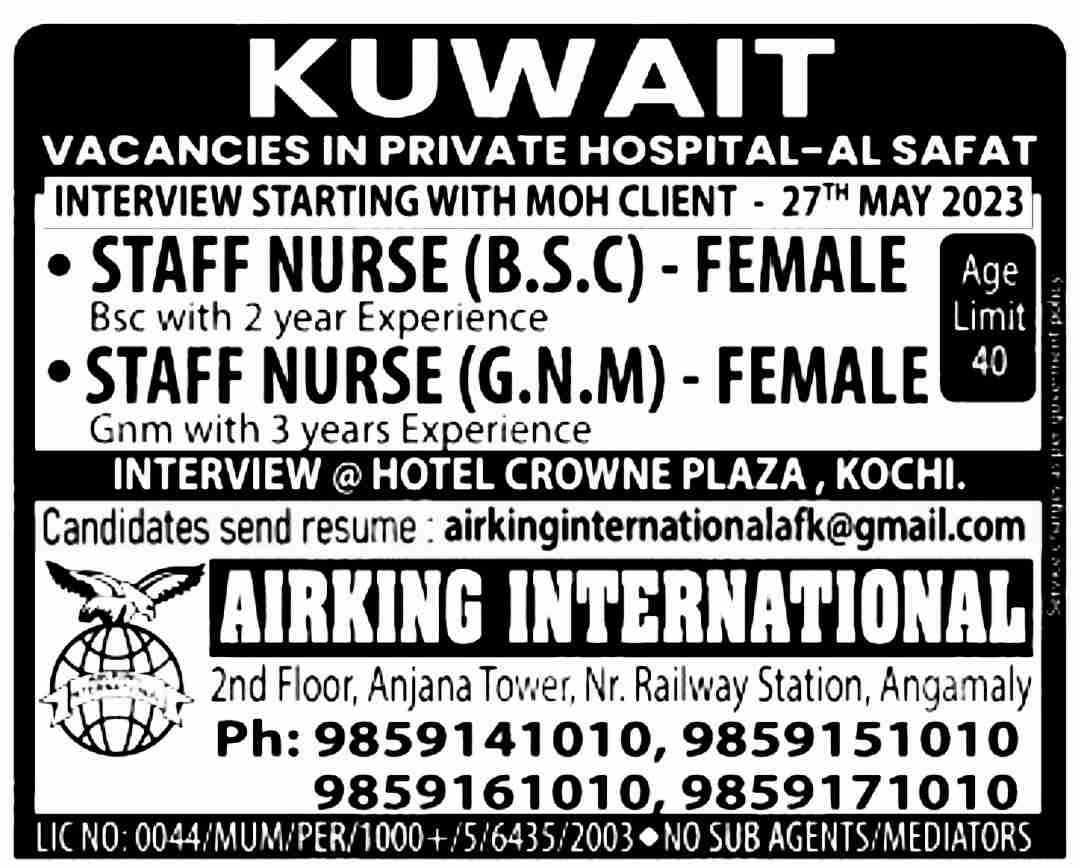 Kuwait staff nurses jobs