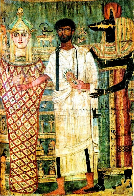 Плащаница времен династии Птолемеев, изображающая Осириса и Анубиса с умершим мужчиной