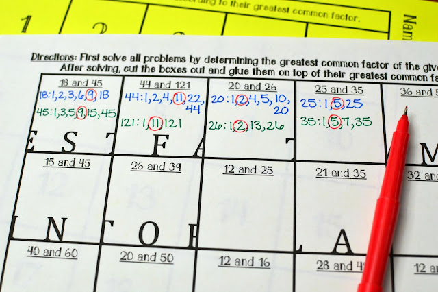 Greatest Common Factor (GCF) Hidden Message Activity