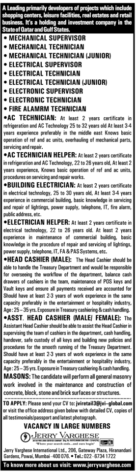 Large Vacancies In Qatar & Other Gulf States