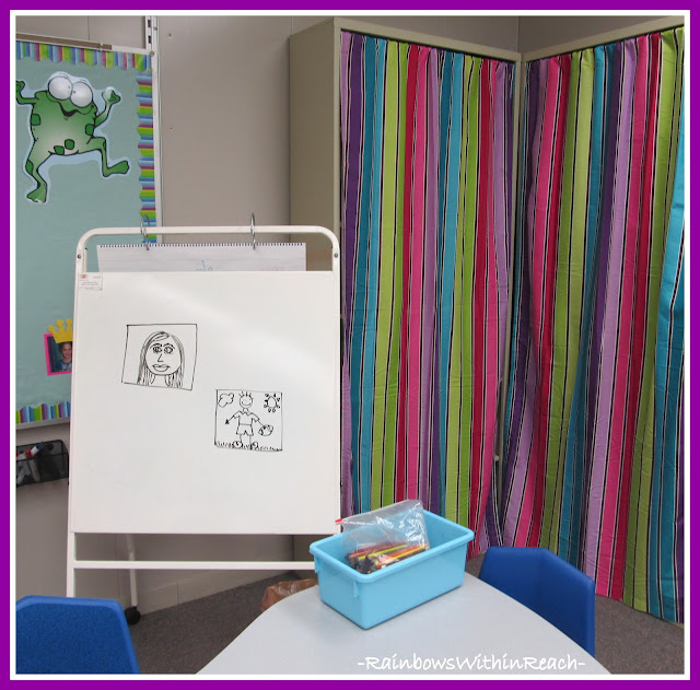 Photo of: Classroom Space using Fabric Curtains to 'Hide" Teaching Materials